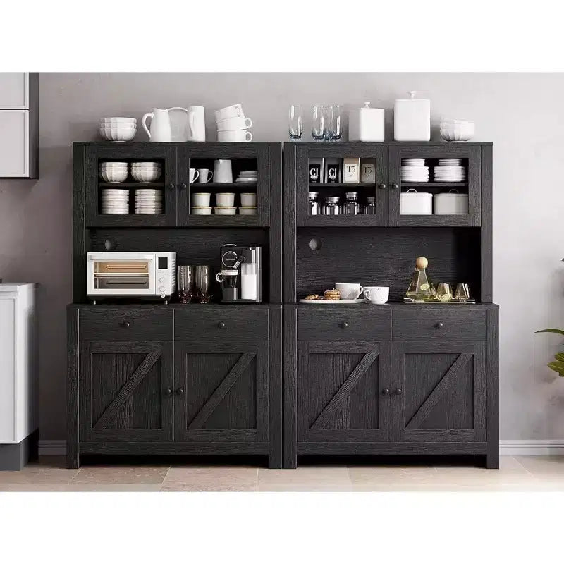 Mueble de despensa de cocina independiente con cajones y alacena, estantes ajustables y soporte para microondas, unidad de almacenamiento de 63 pulgadas de alto para comedores
