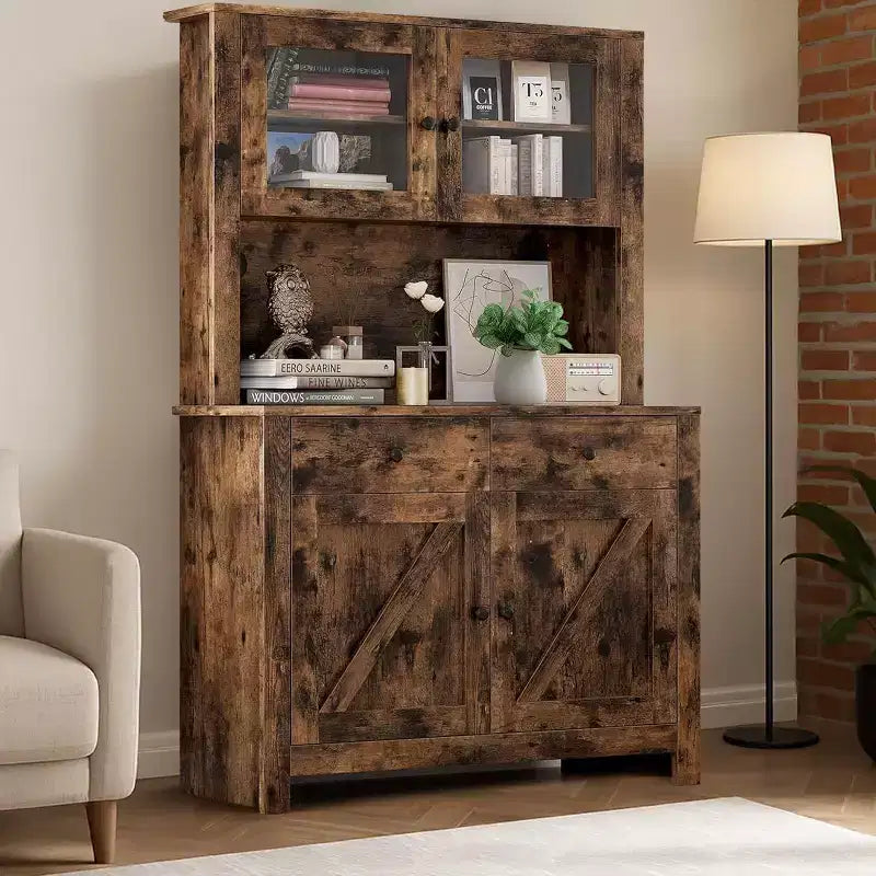 Mueble de despensa de cocina independiente con cajones y alacena, estantes ajustables y soporte para microondas, unidad de almacenamiento de 63 pulgadas de alto para comedores