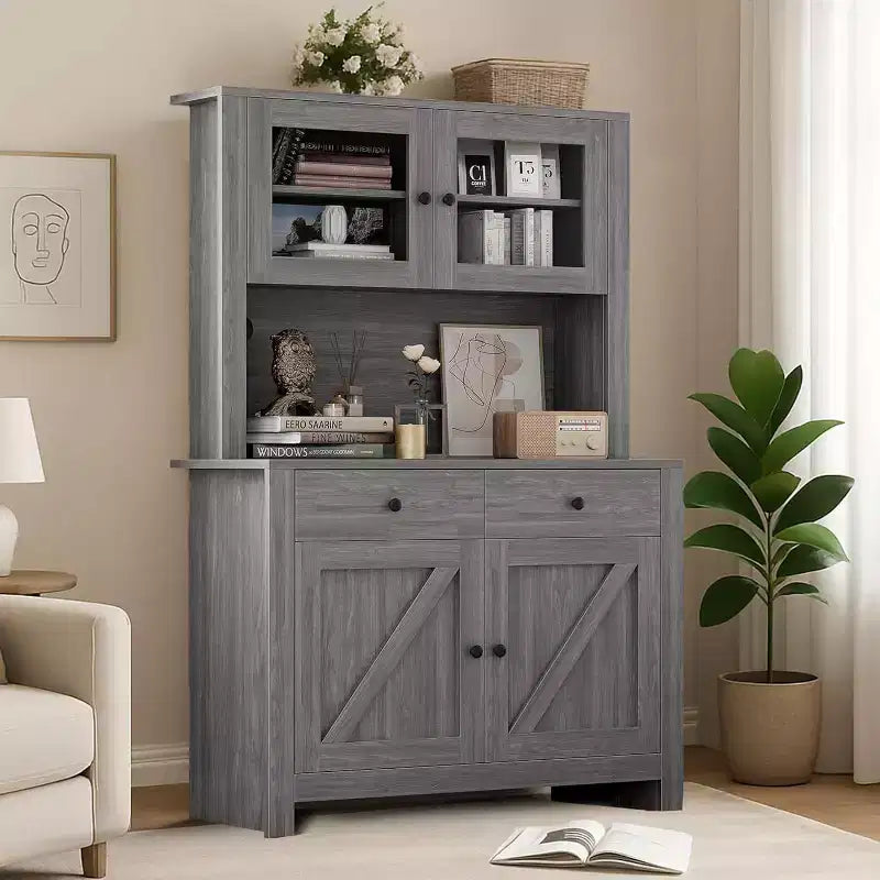 Mueble de despensa de cocina independiente con cajones y alacena, estantes ajustables y soporte para microondas, unidad de almacenamiento de 63 pulgadas de alto para comedores