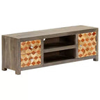 vidaXL Mueble para TV de madera maciza de mango/Mueble multimedia con dos cajones y una puerta, Diseño de mediados de siglo, Gris y marrón, 47.2x11.8x15.7