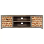 vidaXL Mueble para TV de madera maciza de mango/Mueble multimedia con dos cajones y una puerta, Diseño de mediados de siglo, Gris y marrón, 47.2x11.8x15.7