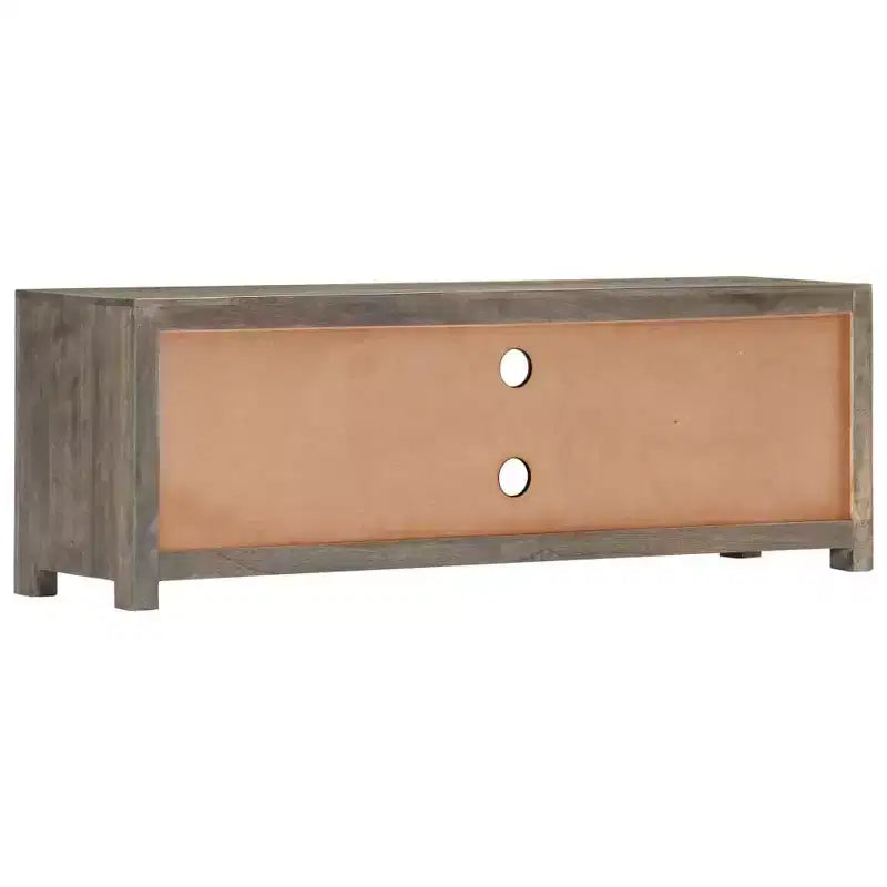 vidaXL Mueble para TV de madera maciza de mango/Mueble multimedia con dos cajones y una puerta, Diseño de mediados de siglo, Gris y marrón, 47.2x11.8x15.7