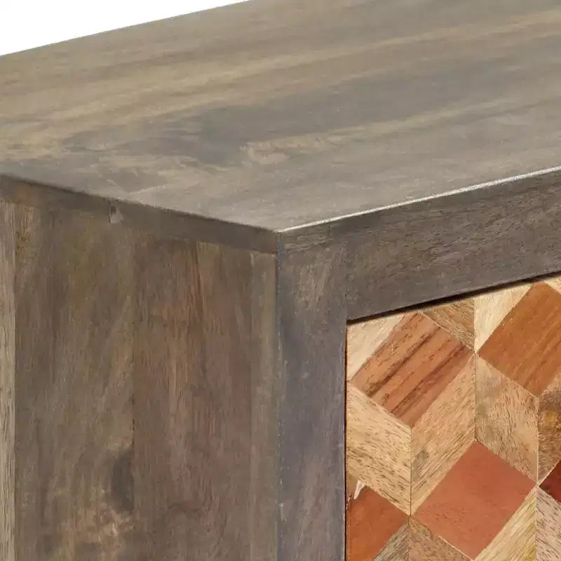 vidaXL Mueble para TV de madera maciza de mango/Mueble multimedia con dos cajones y una puerta, Diseño de mediados de siglo, Gris y marrón, 47.2x11.8x15.7