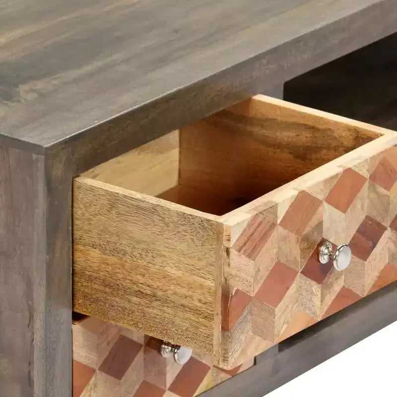vidaXL Mueble para TV de madera maciza de mango/Mueble multimedia con dos cajones y una puerta, Diseño de mediados de siglo, Gris y marrón, 47.2x11.8x15.7