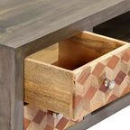 vidaXL Mueble para TV de madera maciza de mango/Mueble multimedia con dos cajones y una puerta, Diseño de mediados de siglo, Gris y marrón, 47.2x11.8x15.7
