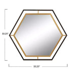 Espejo de pared con marco de metal hexagonal de dos tonos Storied Home, negro y dorado