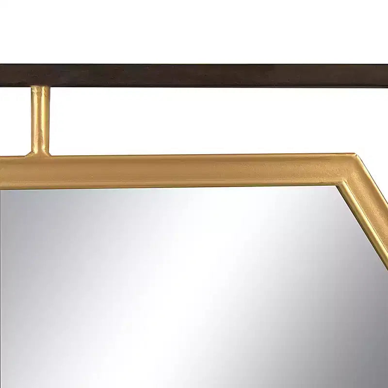 Espejo de pared con marco de metal hexagonal de dos tonos Storied Home, negro y dorado