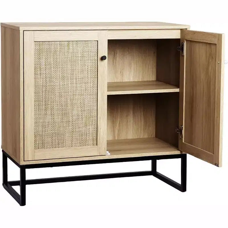 Aparador buffet bohemio de ratán con almacenamiento, mesa auxiliar de entrada y mueble de cocina, elegante organizador para sala de estar, pasillo