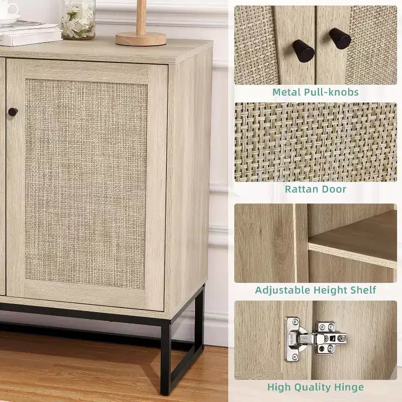 Aparador buffet bohemio de ratán con almacenamiento, mesa auxiliar de entrada y mueble de cocina, elegante organizador para sala de estar, pasillo