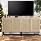 Aparador buffet bohemio de ratán con almacenamiento, mesa auxiliar de entrada y mueble de cocina, elegante organizador para sala de estar, pasillo