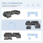 Sofá seccional modular en forma de U de gran tamaño de 140'' con otomana, consola, cargador USB, portavasos, almacenamiento, tapicería de pana, 6 asientos para sala de estar
