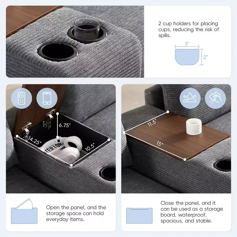 Sofá seccional modular en forma de U de gran tamaño de 140'' con otomana, consola, cargador USB, portavasos, almacenamiento, tapicería de pana, 6 asientos para sala de estar