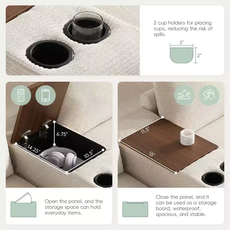 Sofá seccional modular en forma de U de gran tamaño de 140'' con otomana, consola, cargador USB, portavasos, almacenamiento, tapicería de pana, 6 asientos para sala de estar