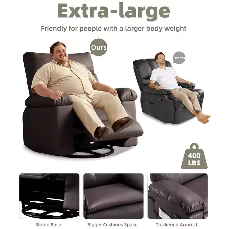 27 Sillones Reclinables Extra Grandes con Calor y Masaje - Silla Reclinable Giratoria 360 Grados para Adultos - Mecedora Manual con Control Remoto para Sala de Estar
