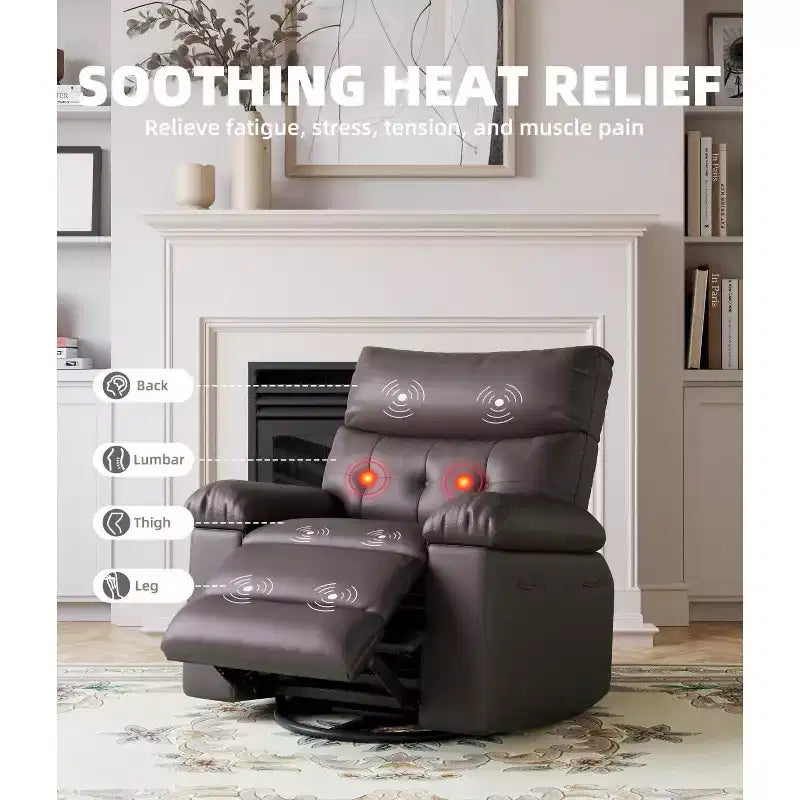 27 Sillones Reclinables Extra Grandes con Calor y Masaje - Silla Reclinable Giratoria 360 Grados para Adultos - Mecedora Manual con Control Remoto para Sala de Estar