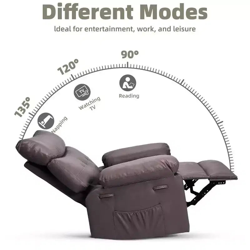 27 Sillones Reclinables Extra Grandes con Calor y Masaje - Silla Reclinable Giratoria 360 Grados para Adultos - Mecedora Manual con Control Remoto para Sala de Estar