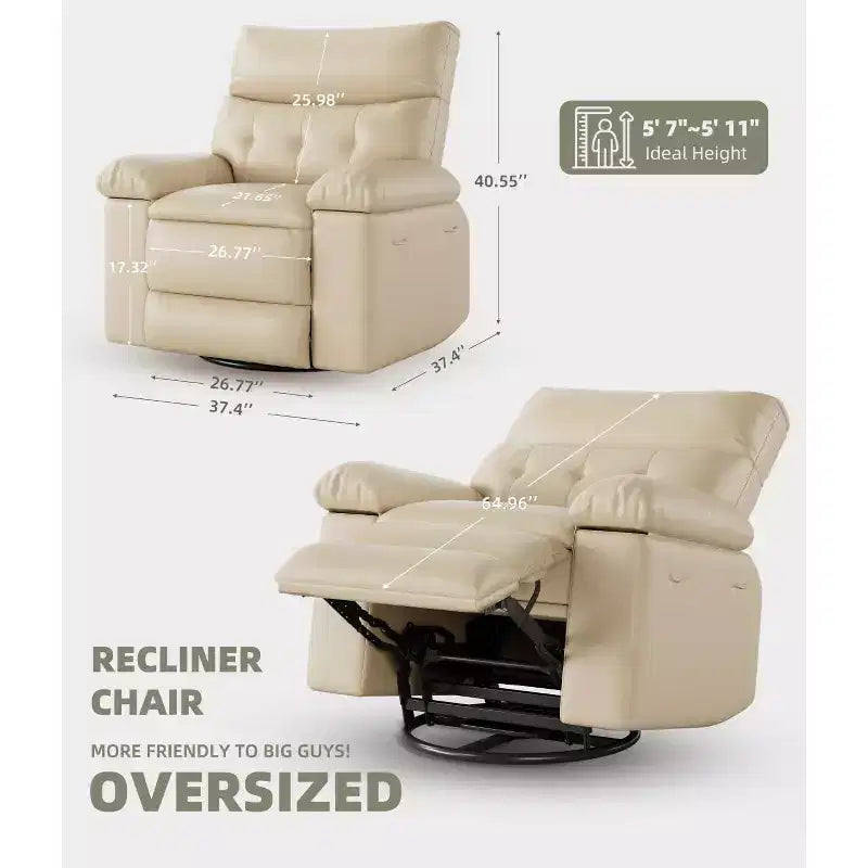 27 Sillones Reclinables Extra Grandes con Calor y Masaje - Silla Reclinable Giratoria 360 Grados para Adultos - Mecedora Manual con Control Remoto para Sala de Estar