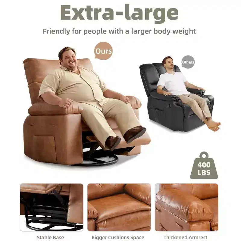 27 Sillones Reclinables Extra Grandes con Calor y Masaje - Silla Reclinable Giratoria 360 Grados para Adultos - Mecedora Manual con Control Remoto para Sala de Estar