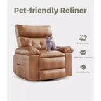 27 Sillones Reclinables Extra Grandes con Calor y Masaje - Silla Reclinable Giratoria 360 Grados para Adultos - Mecedora Manual con Control Remoto para Sala de Estar