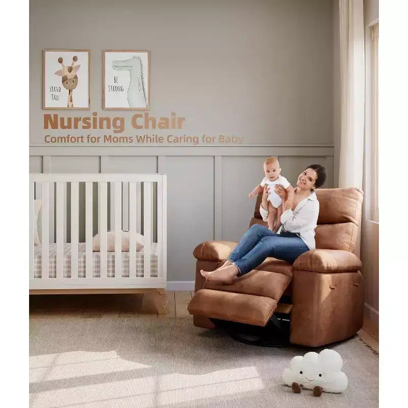27 Sillones Reclinables Extra Grandes con Calor y Masaje - Silla Reclinable Giratoria 360 Grados para Adultos - Mecedora Manual con Control Remoto para Sala de Estar