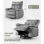 27 Sillones Reclinables Extra Grandes con Calor y Masaje - Silla Reclinable Giratoria 360 Grados para Adultos - Mecedora Manual con Control Remoto para Sala de Estar