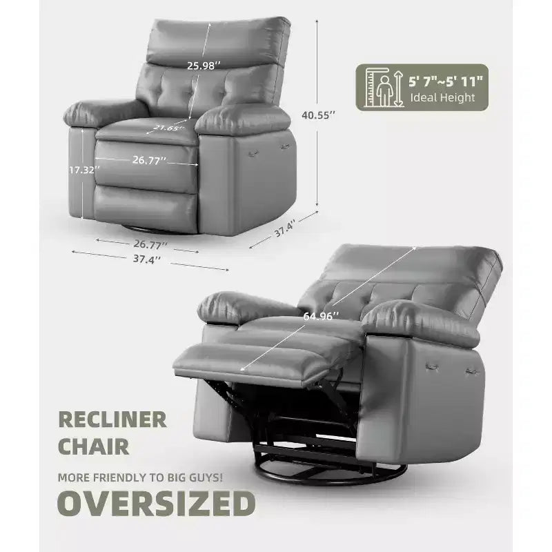 27 Sillones Reclinables Extra Grandes con Calor y Masaje - Silla Reclinable Giratoria 360 Grados para Adultos - Mecedora Manual con Control Remoto para Sala de Estar