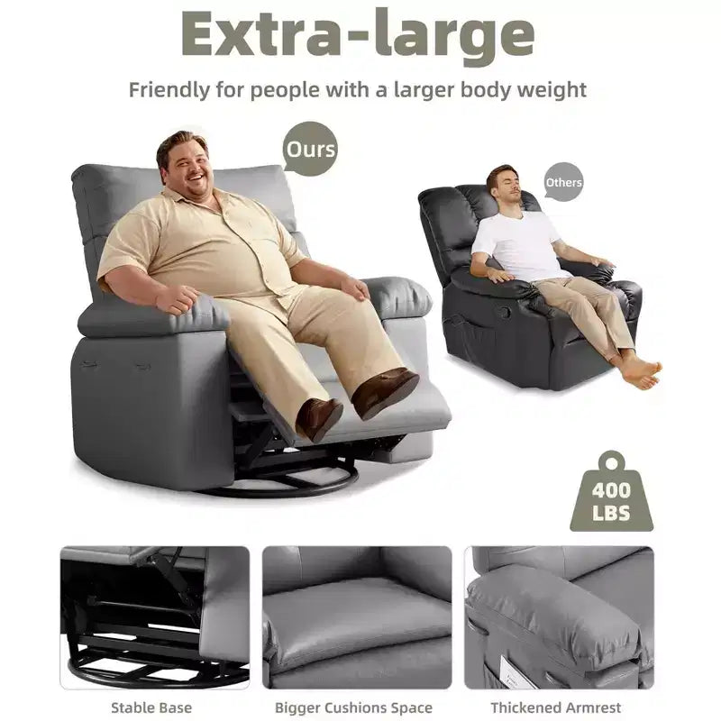 27 Sillones Reclinables Extra Grandes con Calor y Masaje - Silla Reclinable Giratoria 360 Grados para Adultos - Mecedora Manual con Control Remoto para Sala de Estar