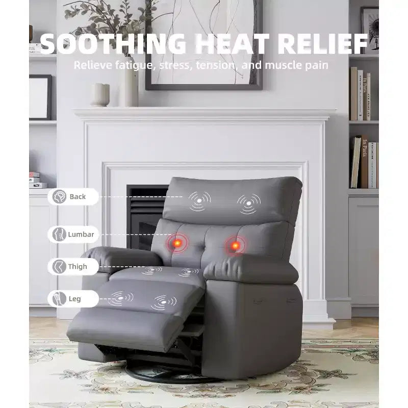 27 Sillones Reclinables Extra Grandes con Calor y Masaje - Silla Reclinable Giratoria 360 Grados para Adultos - Mecedora Manual con Control Remoto para Sala de Estar
