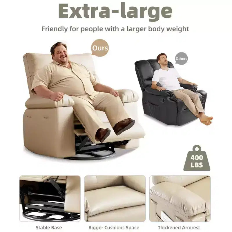 27 Sillones Reclinables Extra Grandes con Calor y Masaje - Silla Reclinable Giratoria 360 Grados para Adultos - Mecedora Manual con Control Remoto para Sala de Estar