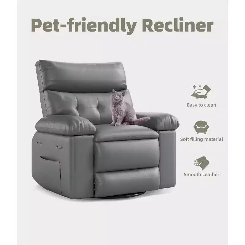 27 Sillones Reclinables Extra Grandes con Calor y Masaje - Silla Reclinable Giratoria 360 Grados para Adultos - Mecedora Manual con Control Remoto para Sala de Estar