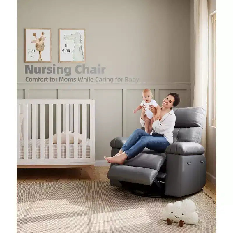 27 Sillones Reclinables Extra Grandes con Calor y Masaje - Silla Reclinable Giratoria 360 Grados para Adultos - Mecedora Manual con Control Remoto para Sala de Estar