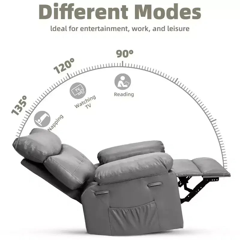 27 Sillones Reclinables Extra Grandes con Calor y Masaje - Silla Reclinable Giratoria 360 Grados para Adultos - Mecedora Manual con Control Remoto para Sala de Estar