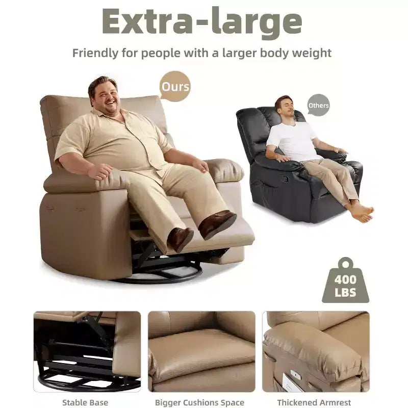 27 Sillones Reclinables Extra Grandes con Calor y Masaje - Silla Reclinable Giratoria 360 Grados para Adultos - Mecedora Manual con Control Remoto para Sala de Estar