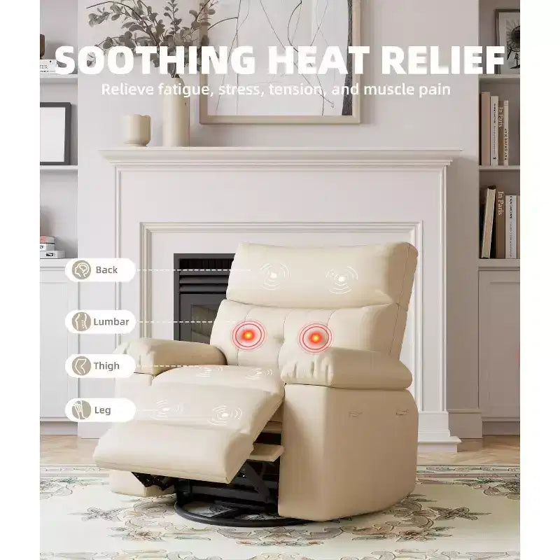 27 Sillones Reclinables Extra Grandes con Calor y Masaje - Silla Reclinable Giratoria 360 Grados para Adultos - Mecedora Manual con Control Remoto para Sala de Estar