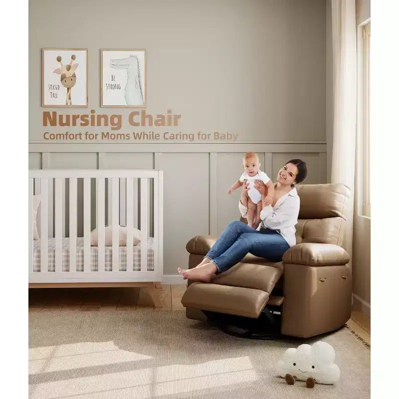 27 Sillones Reclinables Extra Grandes con Calor y Masaje - Silla Reclinable Giratoria 360 Grados para Adultos - Mecedora Manual con Control Remoto para Sala de Estar
