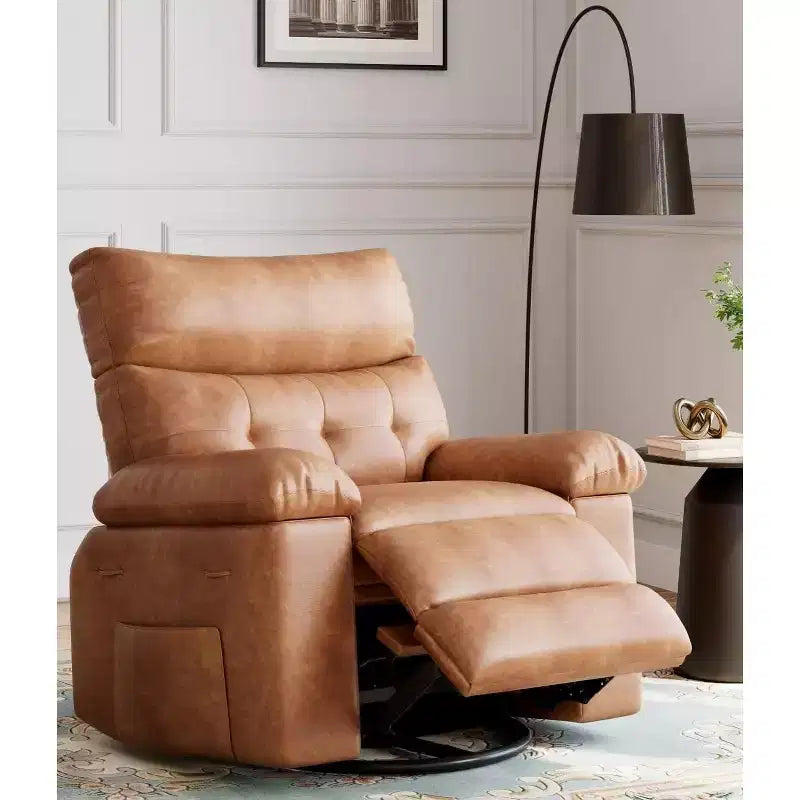 27 Sillones Reclinables Extra Grandes con Calor y Masaje - Silla Reclinable Giratoria 360 Grados para Adultos - Mecedora Manual con Control Remoto para Sala de Estar