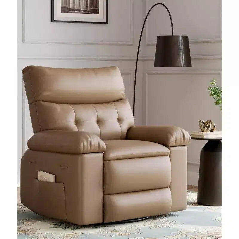 27 Sillones Reclinables Extra Grandes con Calor y Masaje - Silla Reclinable Giratoria 360 Grados para Adultos - Mecedora Manual con Control Remoto para Sala de Estar