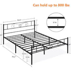 Cama con plataforma de metal Acekool - 12 de almacenamiento tamaño Full