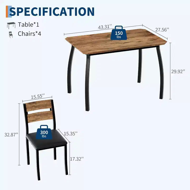 Juego de comedor de 5 piezas para 4 personas, mesa de cocina moderna y 4 sillas, estructura de metal que ahorra espacio, para apartamento pequeño, comedor