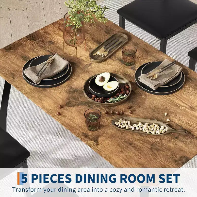 Juego de comedor de 5 piezas para 4 personas, mesa de cocina moderna y 4 sillas, estructura de metal que ahorra espacio, para apartamento pequeño, comedor