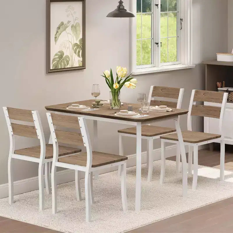 Juego de comedor de 5 piezas para 4 personas, mesa de cocina moderna y 4 sillas, estructura de metal que ahorra espacio, para apartamento pequeño, comedor
