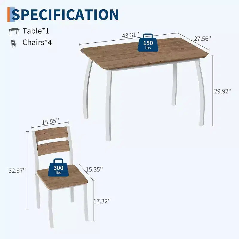 Juego de comedor de 5 piezas para 4 personas, mesa de cocina moderna y 4 sillas, estructura de metal que ahorra espacio, para apartamento pequeño, comedor