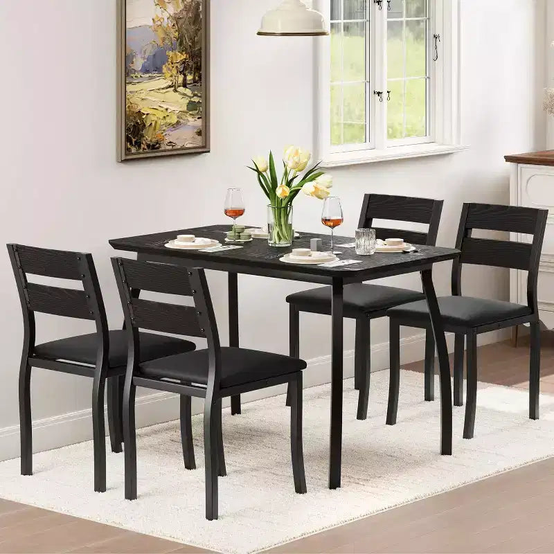 Juego de comedor de 5 piezas para 4 personas, mesa de cocina moderna y 4 sillas, estructura de metal que ahorra espacio, para apartamento pequeño, comedor