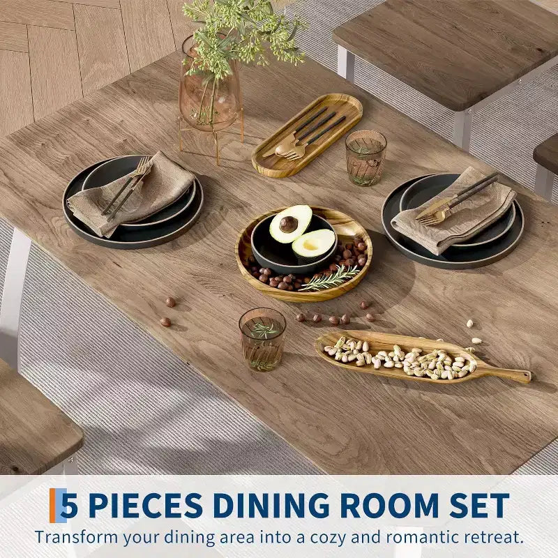 Juego de comedor de 5 piezas para 4 personas, mesa de cocina moderna y 4 sillas, estructura de metal que ahorra espacio, para apartamento pequeño, comedor