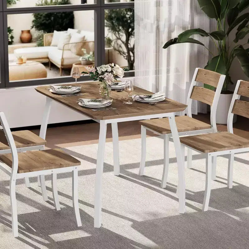 Juego de comedor de 5 piezas para 4 personas, mesa de cocina moderna y 4 sillas, estructura de metal que ahorra espacio, para apartamento pequeño, comedor