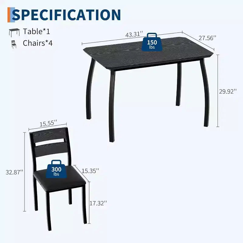 Juego de comedor de 5 piezas para 4 personas, mesa de cocina moderna y 4 sillas, estructura de metal que ahorra espacio, para apartamento pequeño, comedor