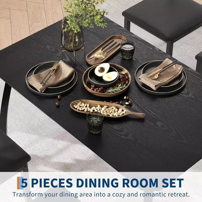 Juego de comedor de 5 piezas para 4 personas, mesa de cocina moderna y 4 sillas, estructura de metal que ahorra espacio, para apartamento pequeño, comedor