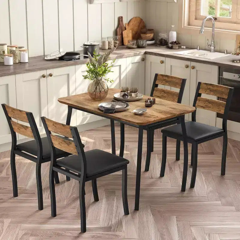Juego de comedor de 5 piezas para 4 personas, mesa de cocina moderna y 4 sillas, estructura de metal que ahorra espacio, para apartamento pequeño, comedor