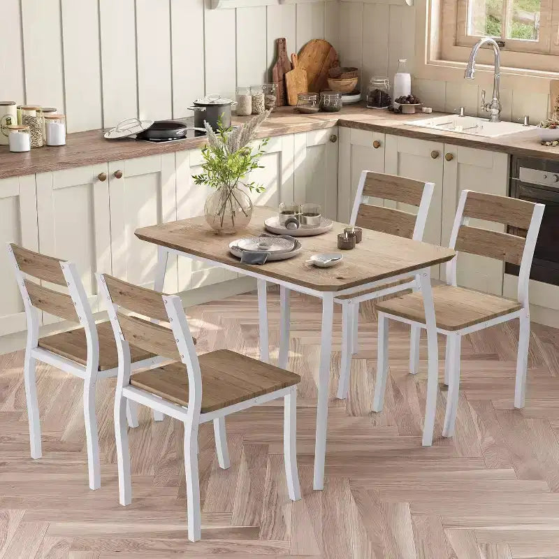 Juego de comedor de 5 piezas para 4 personas, mesa de cocina moderna y 4 sillas, estructura de metal que ahorra espacio, para apartamento pequeño, comedor