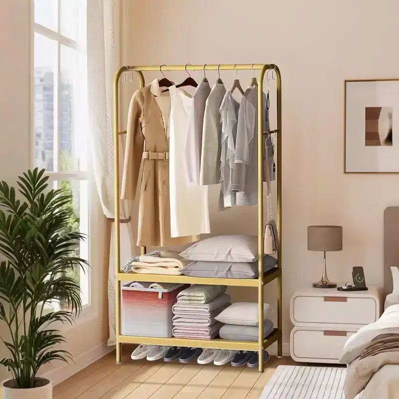 Perchero Resistente, Colgador de Ropa Independiente Robusto con 2 Estantes, Perchero Metálico para Dormitorio, Oficina o Sala de Estar